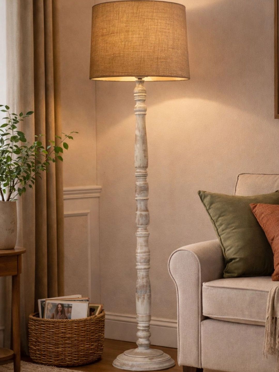 Decorcity Beige & Brown Floral Printed Wooden Floor Lamps-picture-48