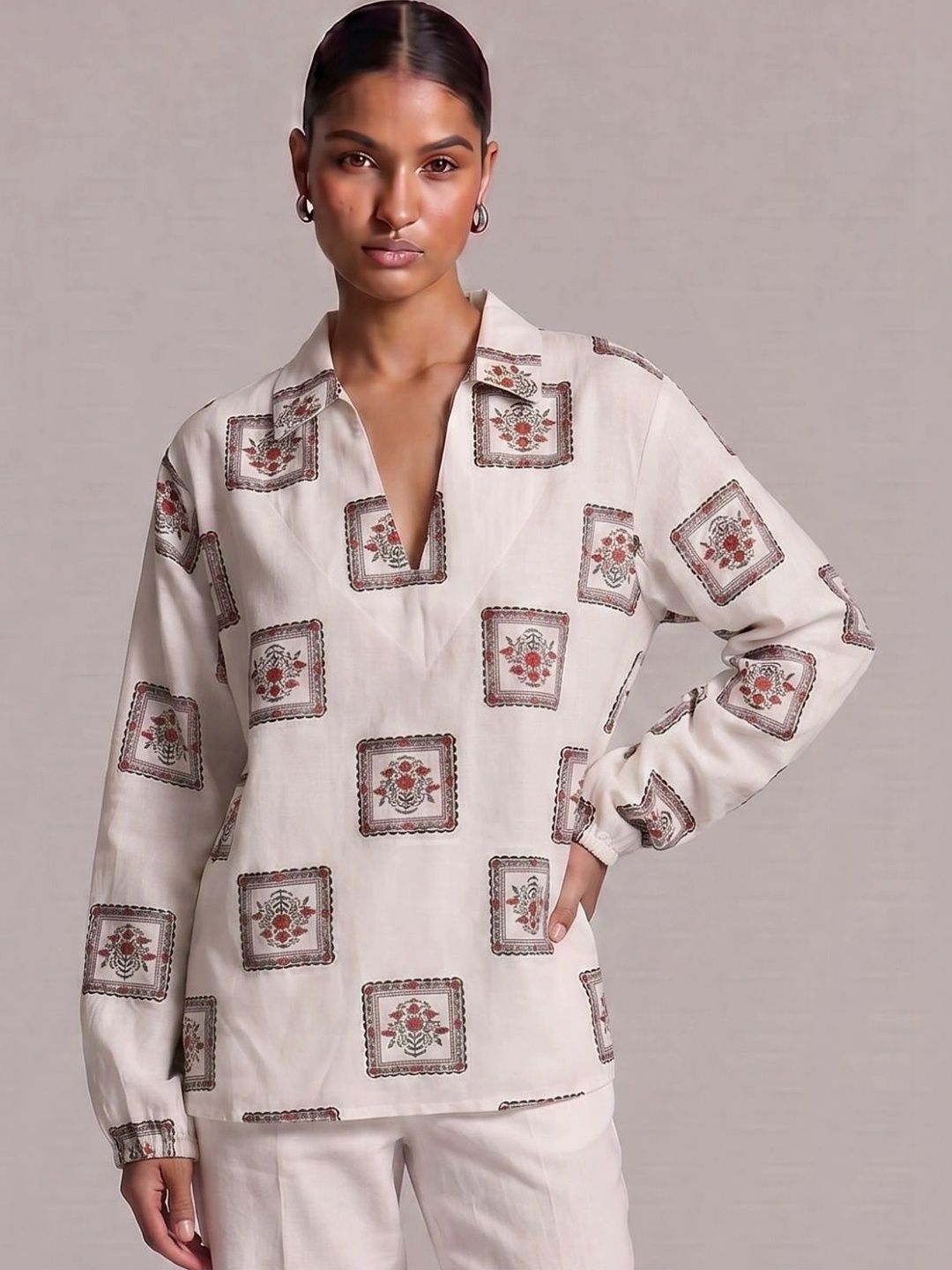 NISHORAMA Floral Print Cotton Top-picture-13