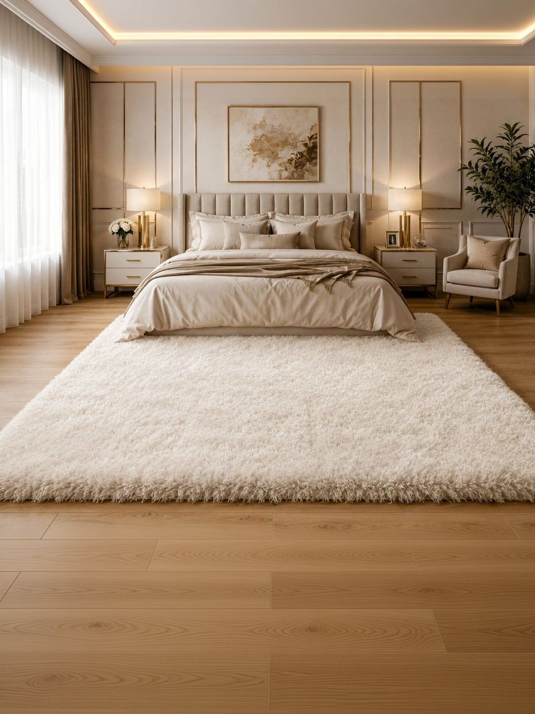 KAYNAT CARPET Off White Solid Shaggy Woollen Carpet-picture-46