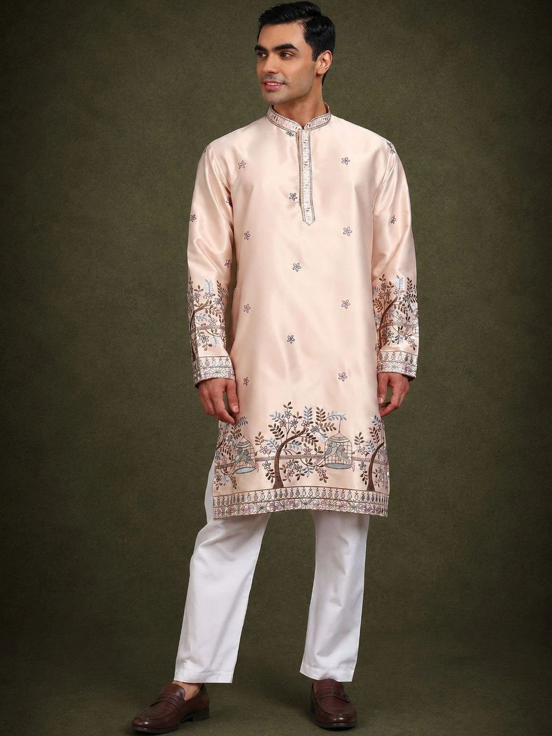 HERE&NOW Men Ethnic Motifs Embroidered Regular Thread Work Kurta with Pyjamas-picture-33