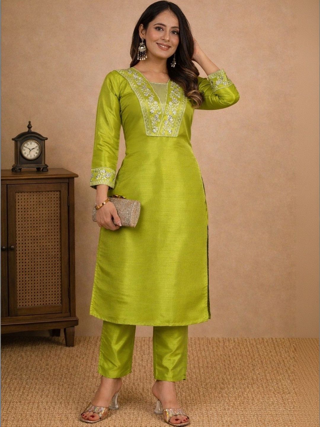 Sangria Embroidered Tunic with Trousers-picture-11