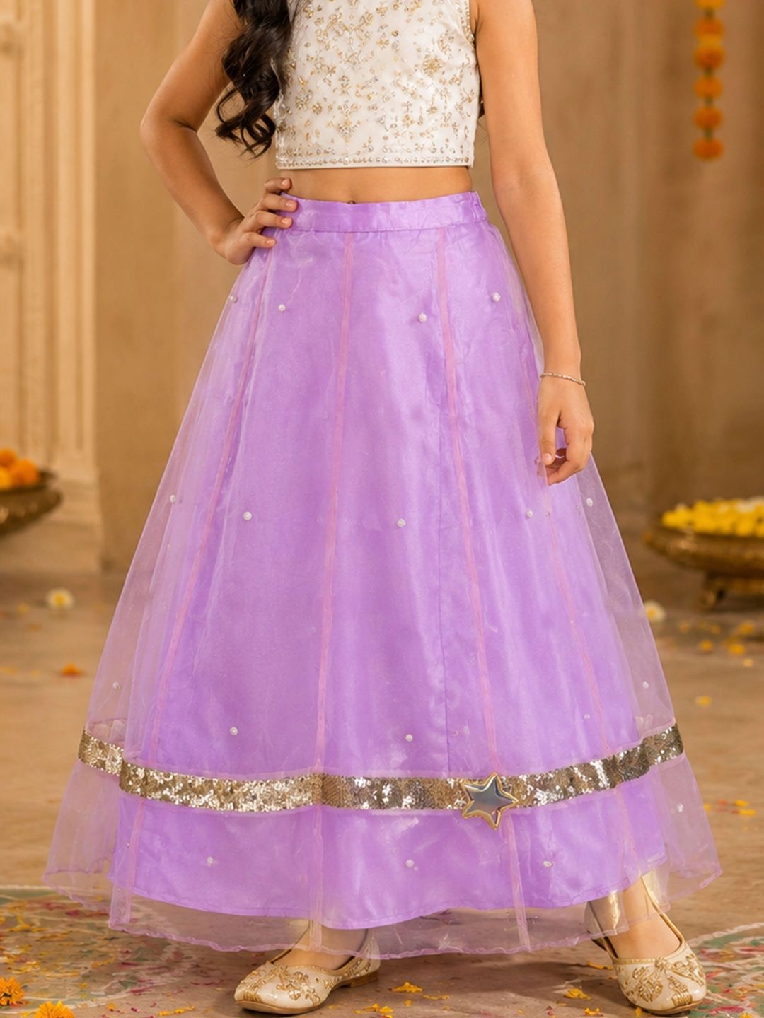 KiddoPanti Girls Georgette Tulle Maxi Flared Skirt-picture-27