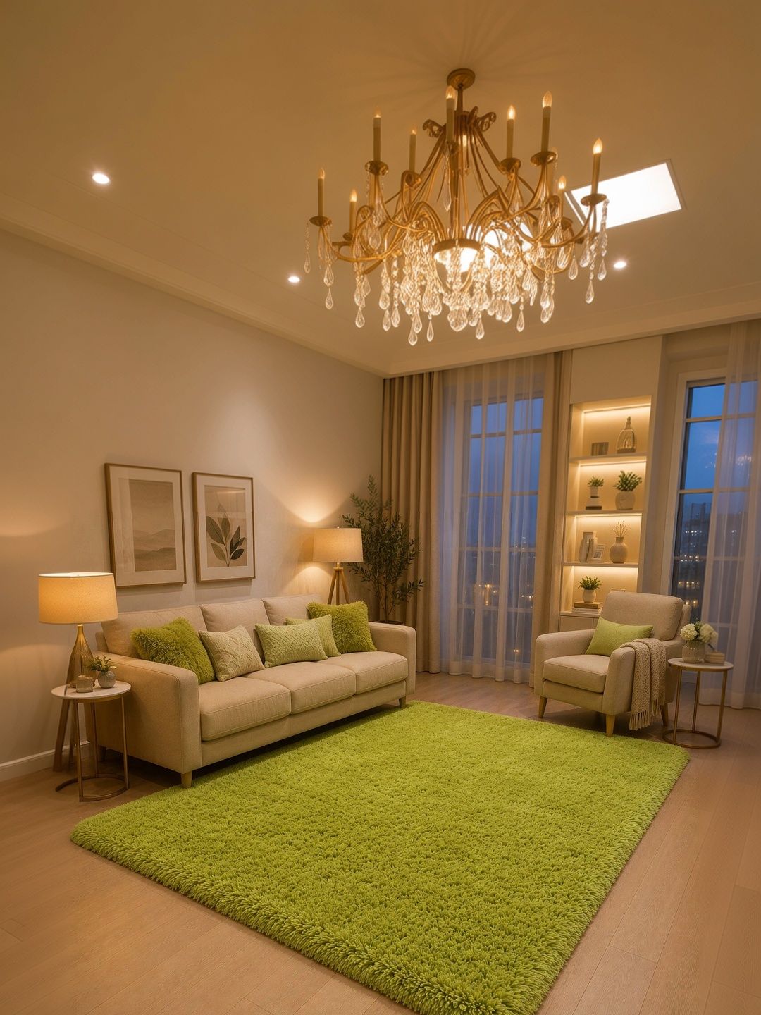 KAYNAT CARPET Green Solid Shaggy Woollen Carpet-picture-11