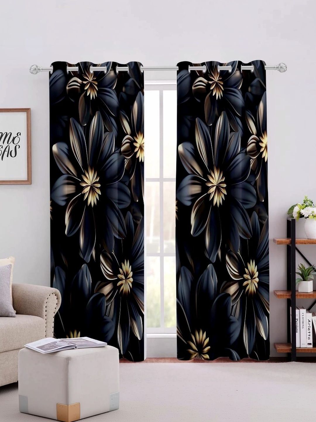 CURTAINRY Black Floral Door Curtain-picture-43