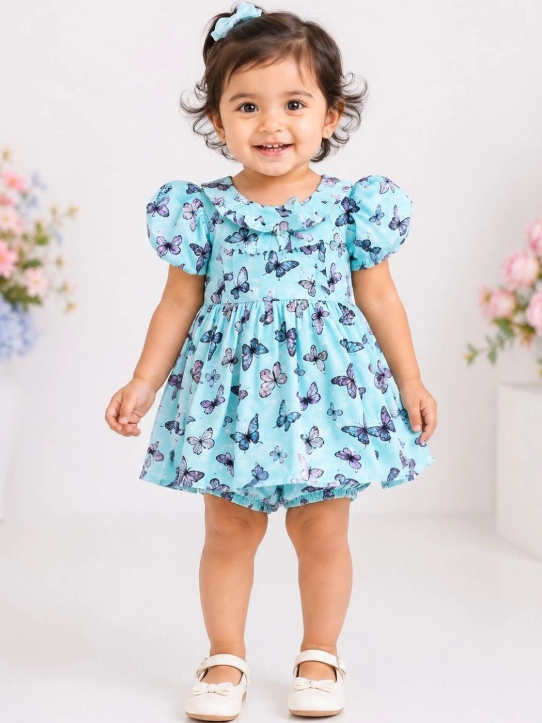 Bella Moda Floral Print Peter Pan Collar Puff Sleeve A-Line Dress-picture-16