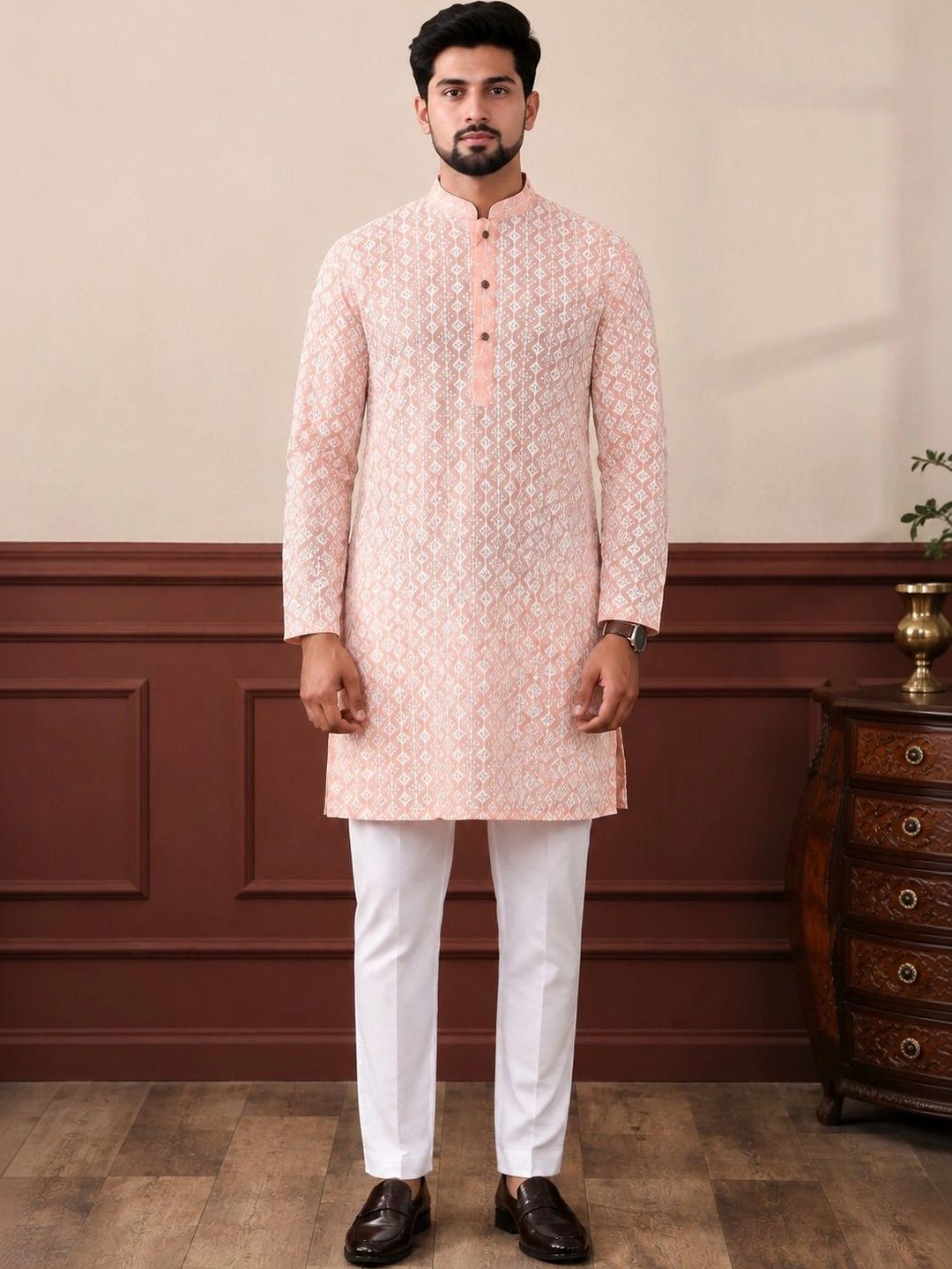 CHIRASVI Men Embellished Chikankari Kurta-picture-22