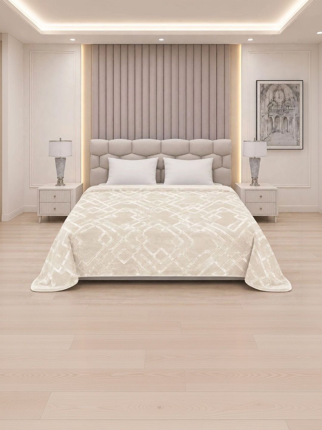 Signature Beige Geometric Mild Winter 600 GSM Blanket-image-47