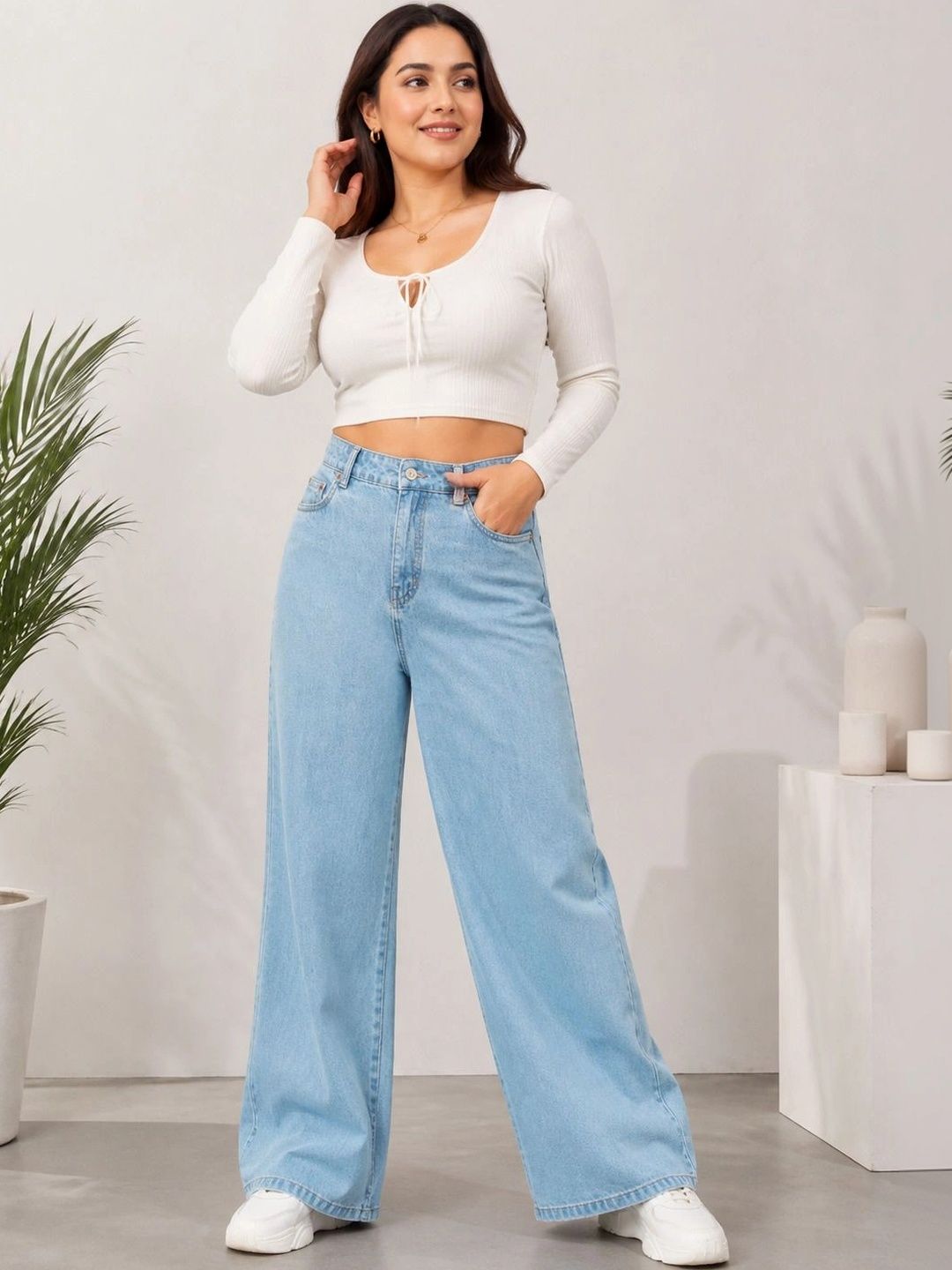 Dot Badges Women Wide Leg High-Rise Jeans-picture-22