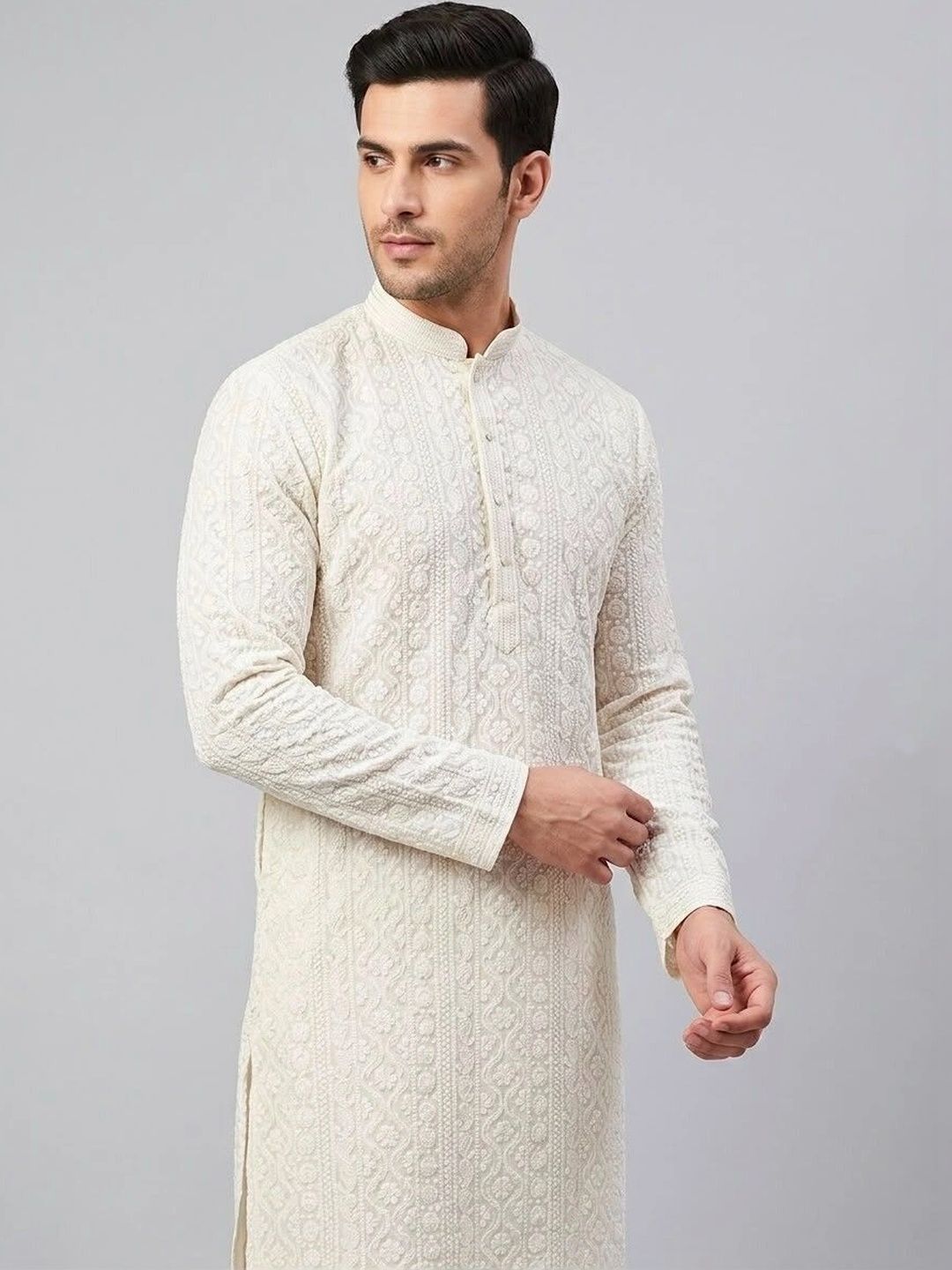 CF COMFORTFIRST Men Ethnic Motifs Embroidered Regular Thread Work Kurta with Churidar-picture-28