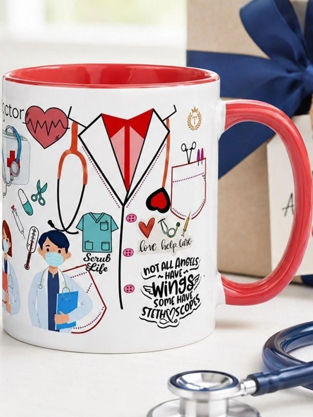 TAJNAN Red Printed Ceramic Glossy Mugs Set of Cups and Mugs-picture-21