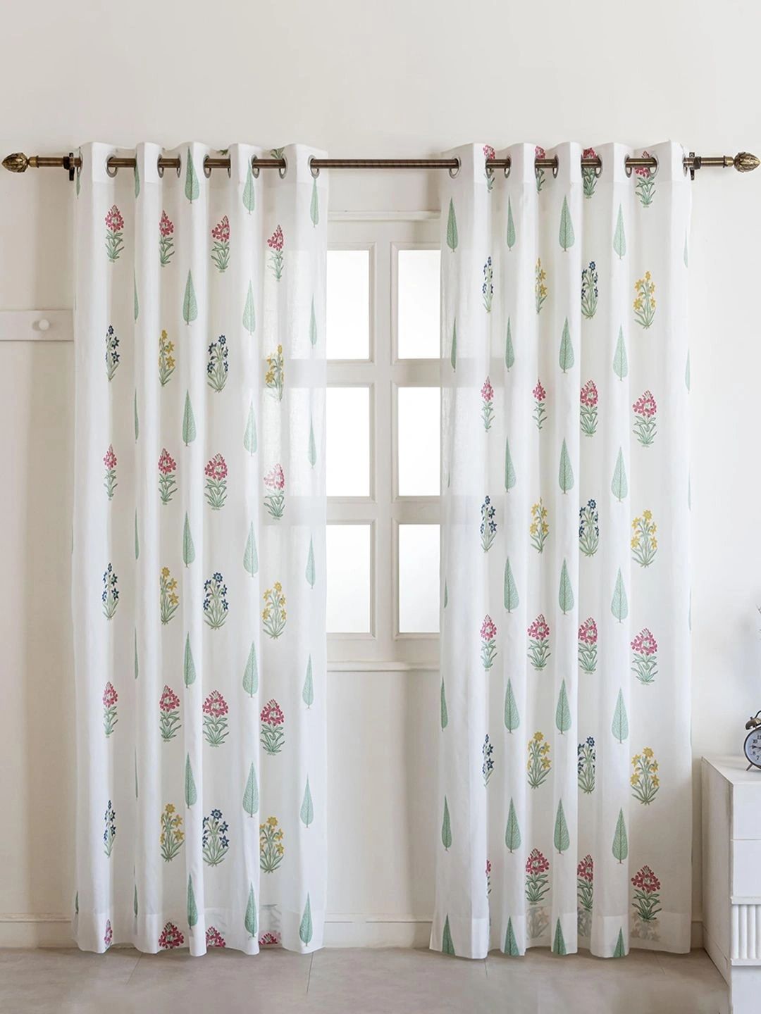 Myntra Elegant Homes White & Multicoloured Set of 2 Floral Sheer Window Curtain-image-17
