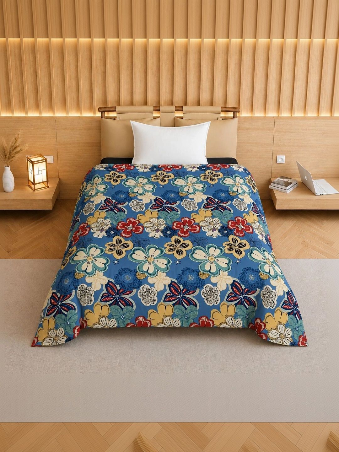 TINDLER KNOTS Yellow & Blue Floral Printed Single Duvet Cover-picture-37