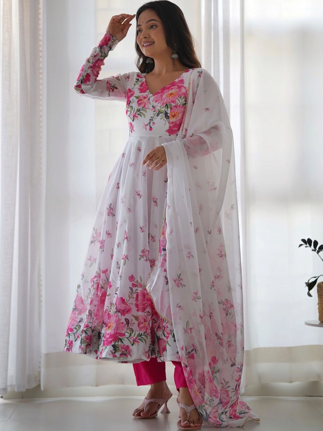 LeeliPeeri Designer Women Floral Printed Regular Gotta Patti Kurta with Trousers & With Dupatta-image-38