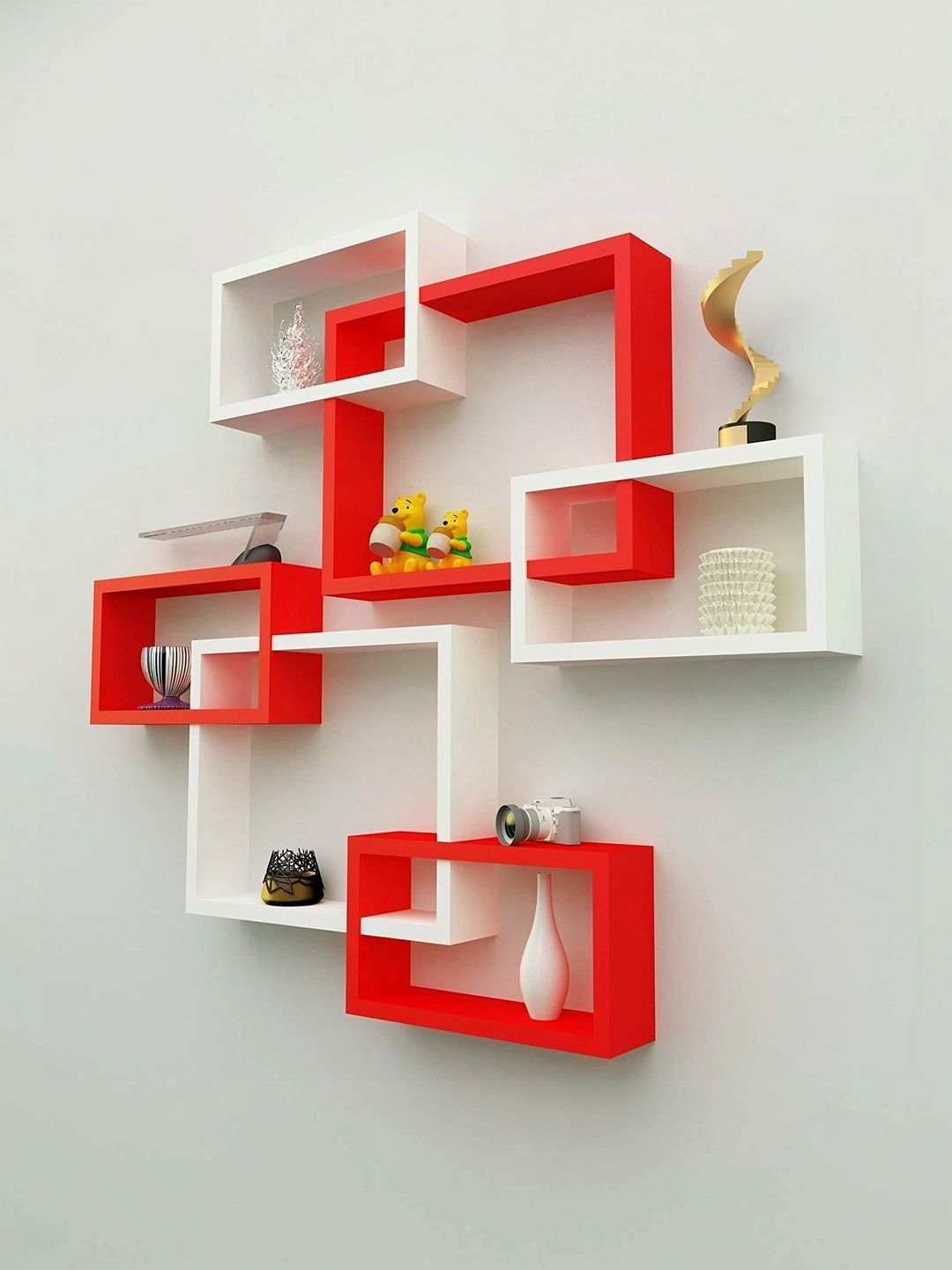 TFS TRADERS White & Red MDF Wall Shelf with Keyholders-image-45