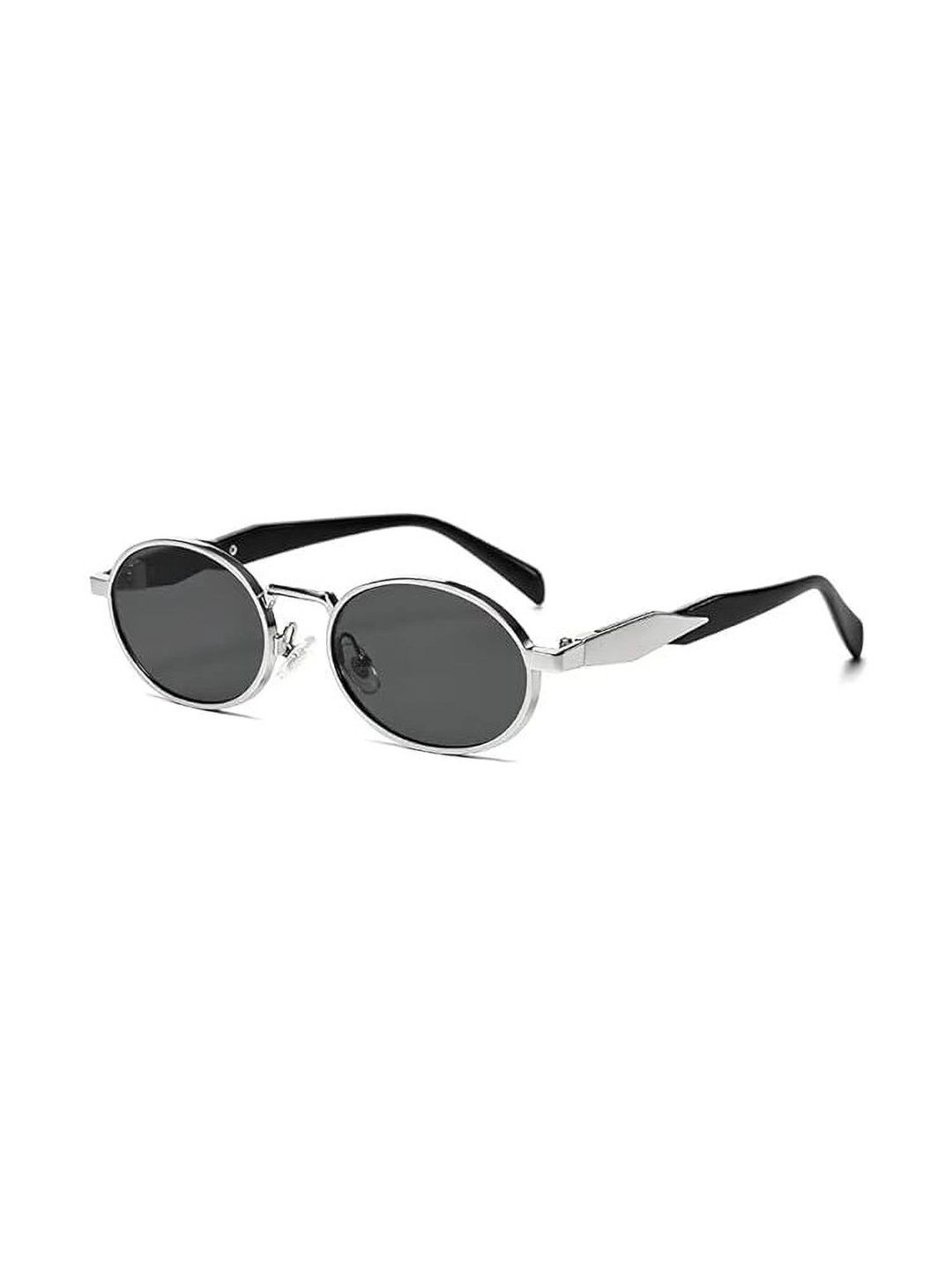 AKAYI Unisex Black Lens & Silver-Toned Oval Sunglasses with-image-17