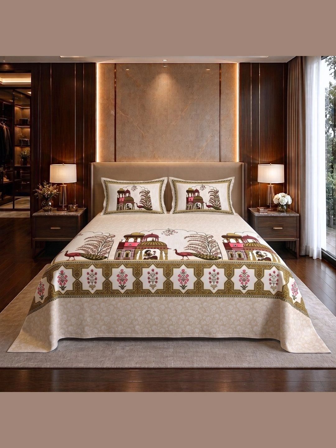 VAASINI Multicoloured 250 TC King Bedsheet with 2 Pillow Covers-picture-27
