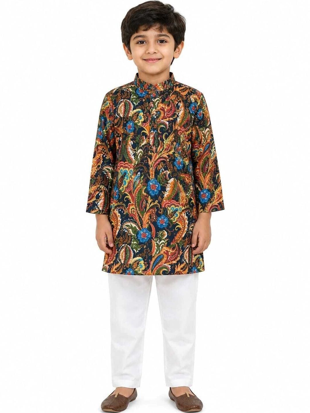 KALINI Boys Paisley Printed Regular Pure Cotton Kurta with Pyjamas-picture-10