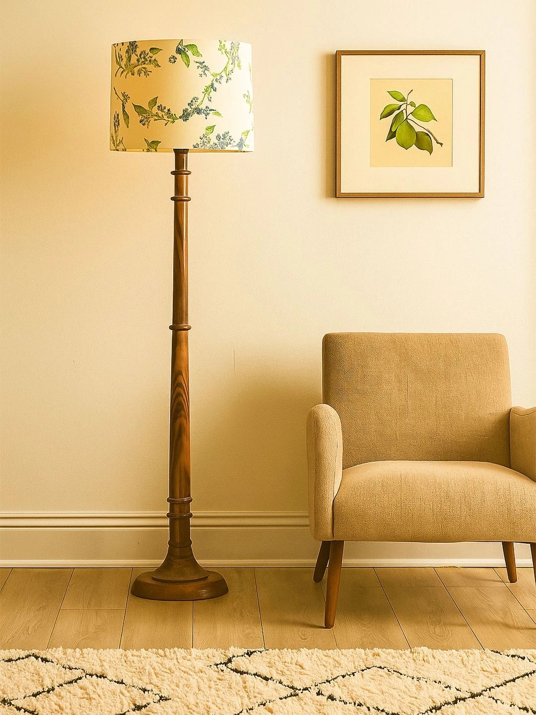 Decorcity White & Turquoise Blue Floral Printed Wooden Floor Lamps-picture-44