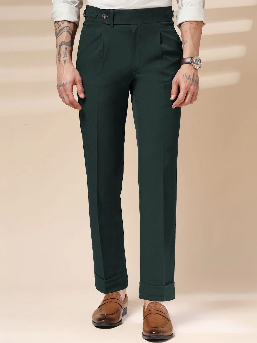 Italian Vega Bottle Green Elegant Gurkha Pants-picture-44