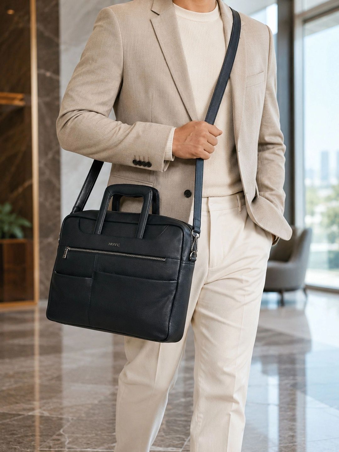 NUVE Men Textured Leather Laptop Bag-picture-46