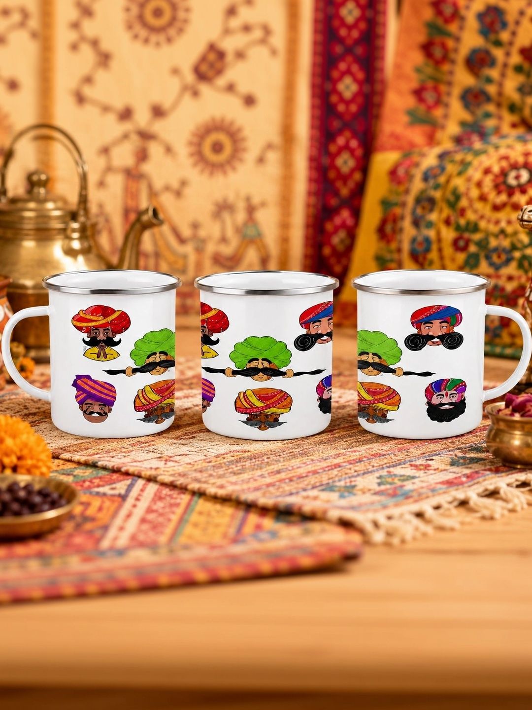 TAJNAN White Ethnic Motifs Printed Stainless Steel Glossy Mugs Set of Cups and Mugs-picture-13