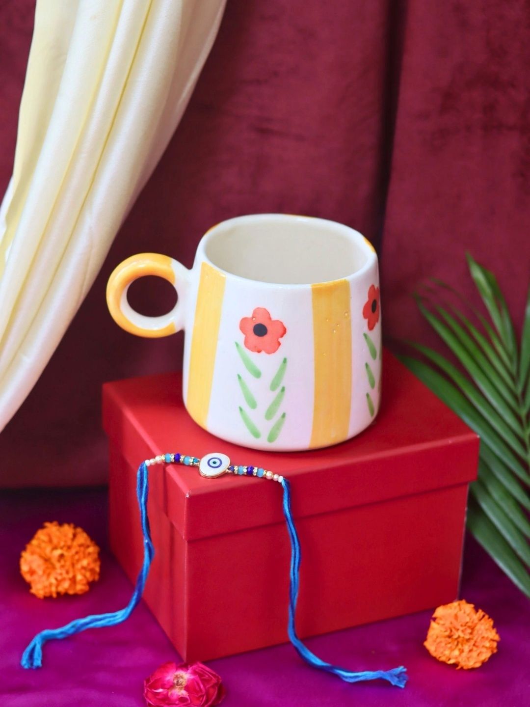 WEAVING HOMES Yellow & Orange Handcrafted and Hand Painted Printed Ceramic Glossy Mugs Set of Cups and Mugs-picture-10