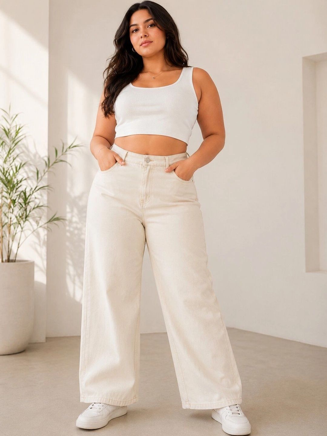 Dot Badges Women Wide Leg High-Rise Jeans-image-24