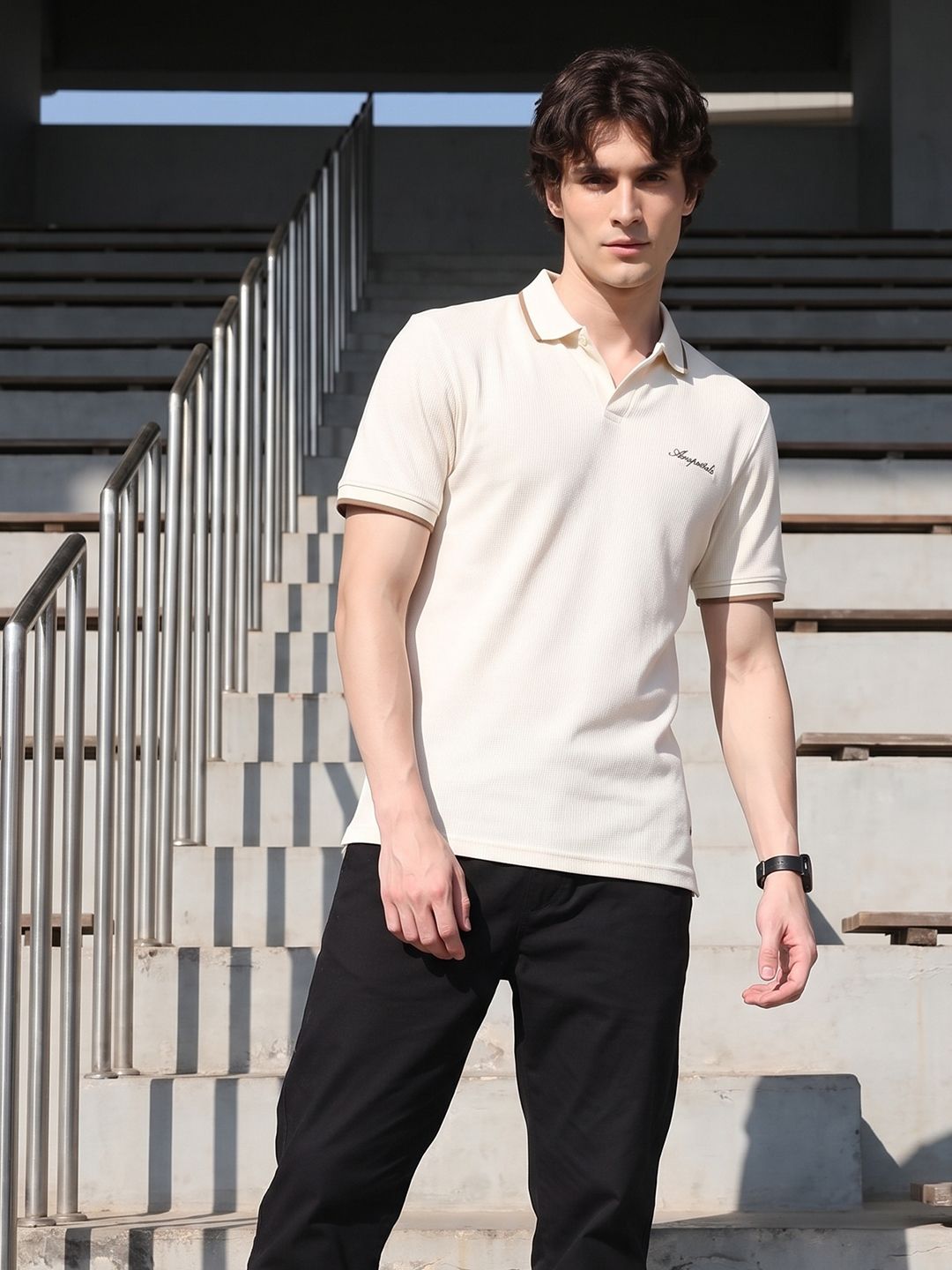 Aeropostale Self Design Polo Collar Pure Cotton T-shirt-picture-27