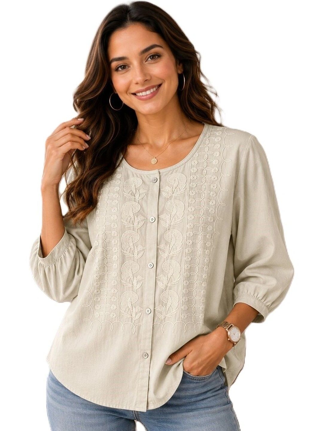 GEBET Embellished Embroidered Cotton Top-picture-11