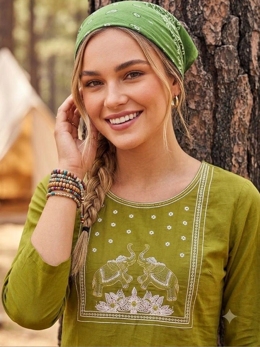 HOUSE OF AXI Ethnic Motifs Embroidered Pure Cotton Kurti-picture-38