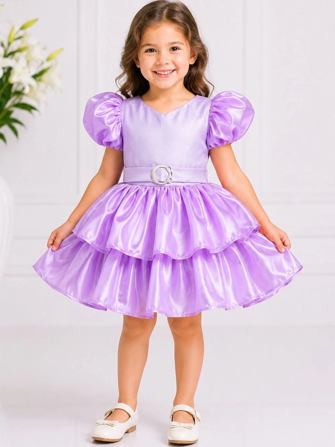 Dripteen Embellished Puff Sleeve Ruffled A-Line Dress-image-11