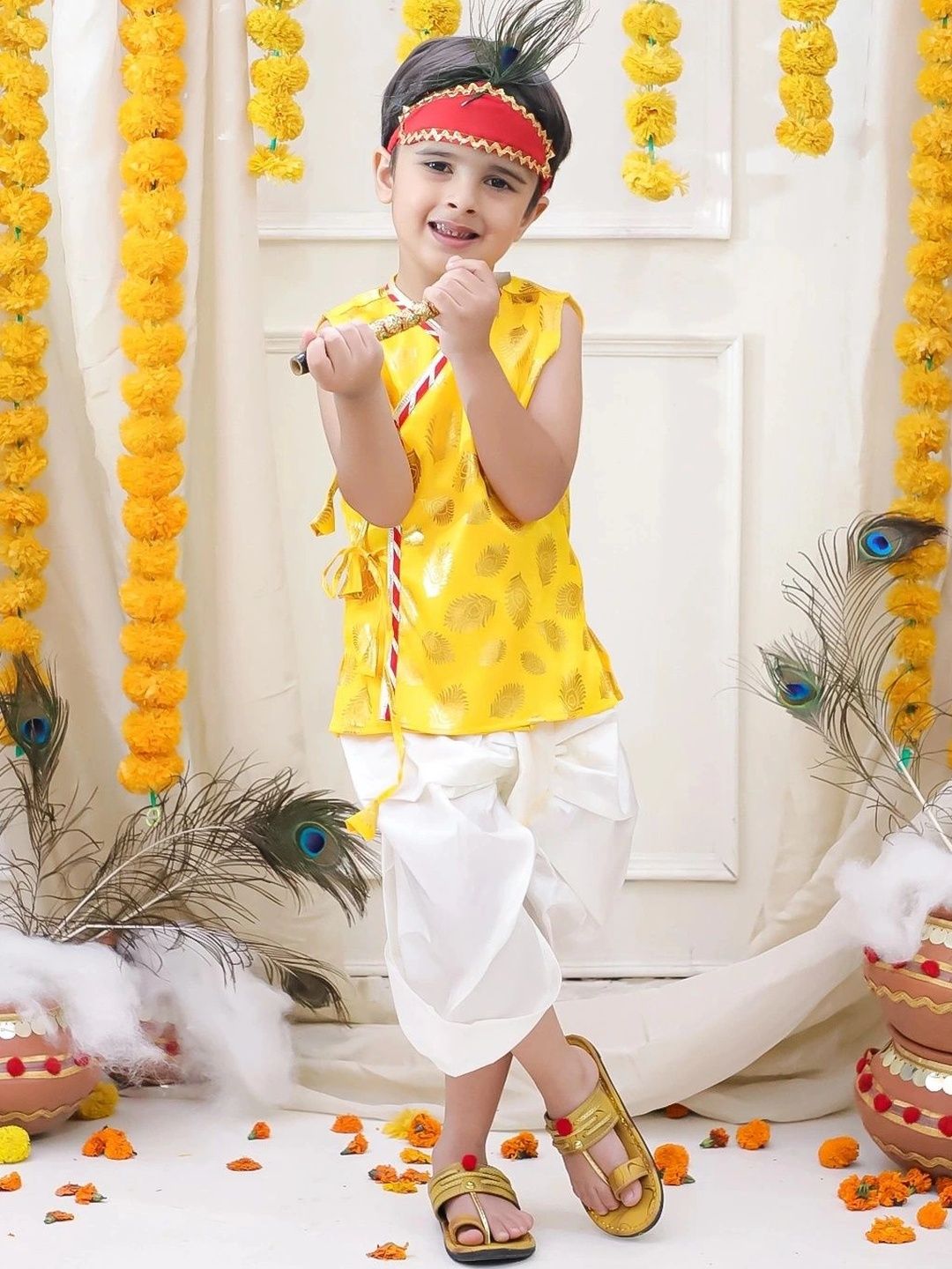 BownBee Boys Ethnic Motifs Printed Angrakha Kurta with Dhoti Pants-picture-37