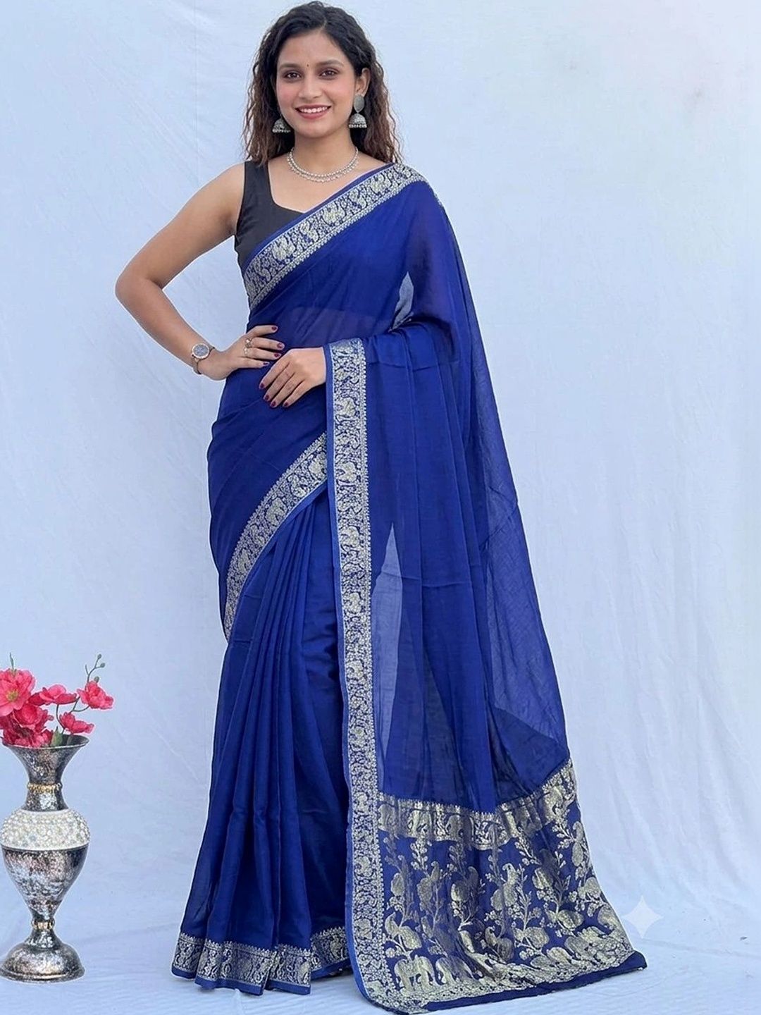 Moda Rapido Ethnic Motifs Zari Pure Silk Fusion Banarasi Saree-image-33