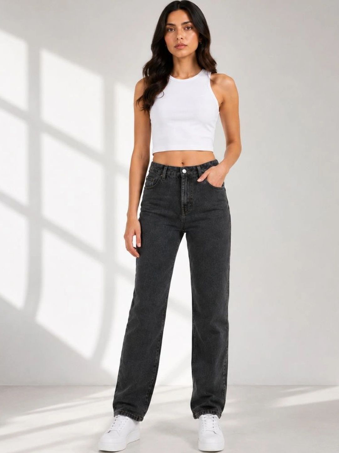 HERE&NOW Women Classic Relaxed Fit Mid-Rise Stretchable Jeans-picture-40