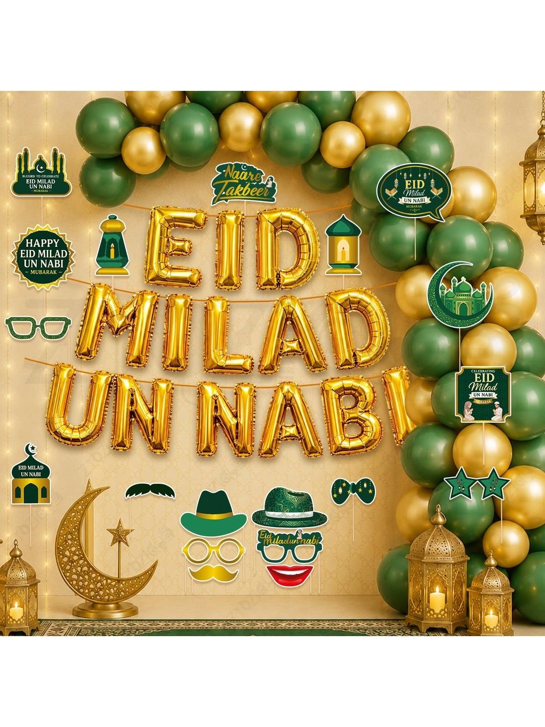 ZYOZI 72-Pcs Green Glossy Reusable Festive Decor - Milad Un Nabi Decorations Kit-picture-43