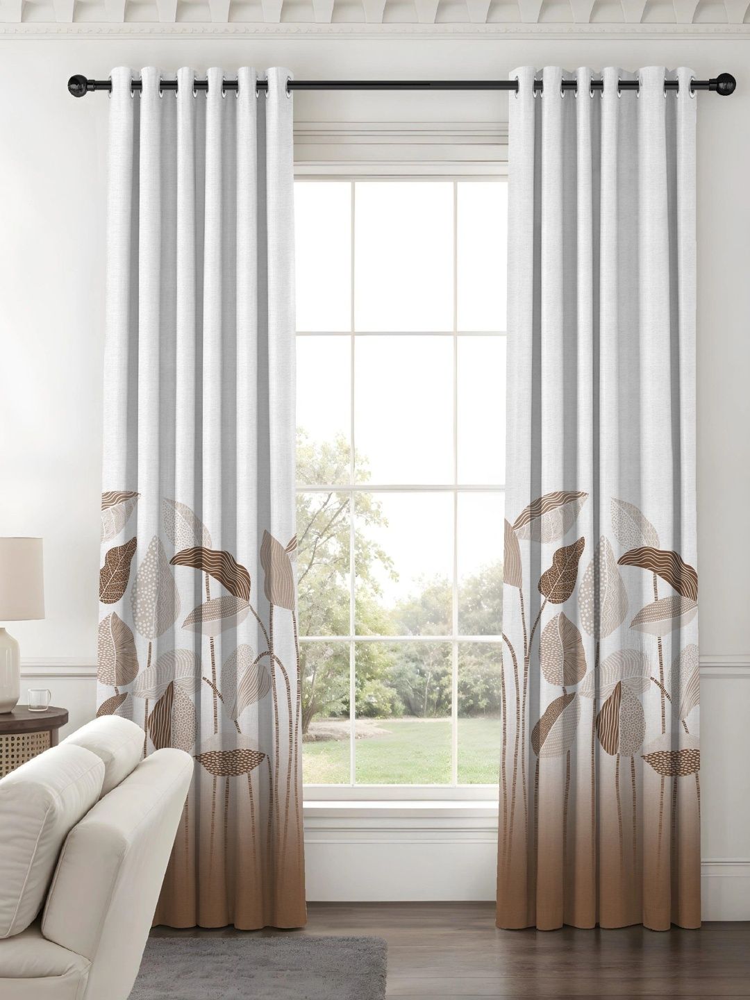 Nefertiti Home Coffee Brown Set of 2 Geometric Room Darkening Long Door Curtain-picture-43