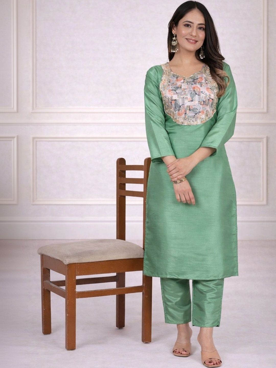 Sangria Floral Embroidered Tunic with Trousers-picture-19