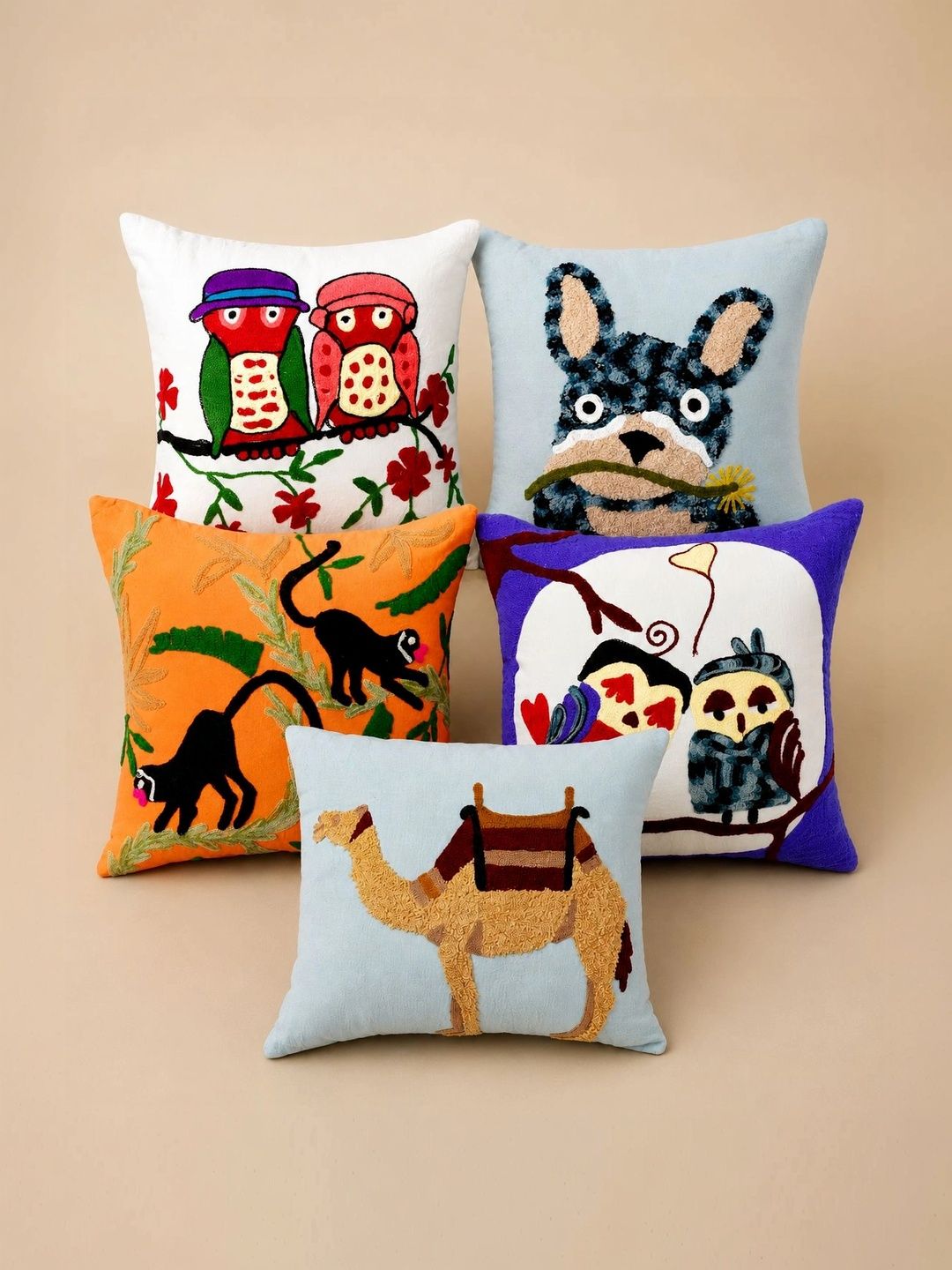 HANDICRAFT PALACE Blue Set of 5 Square Cushion Covers-picture-15