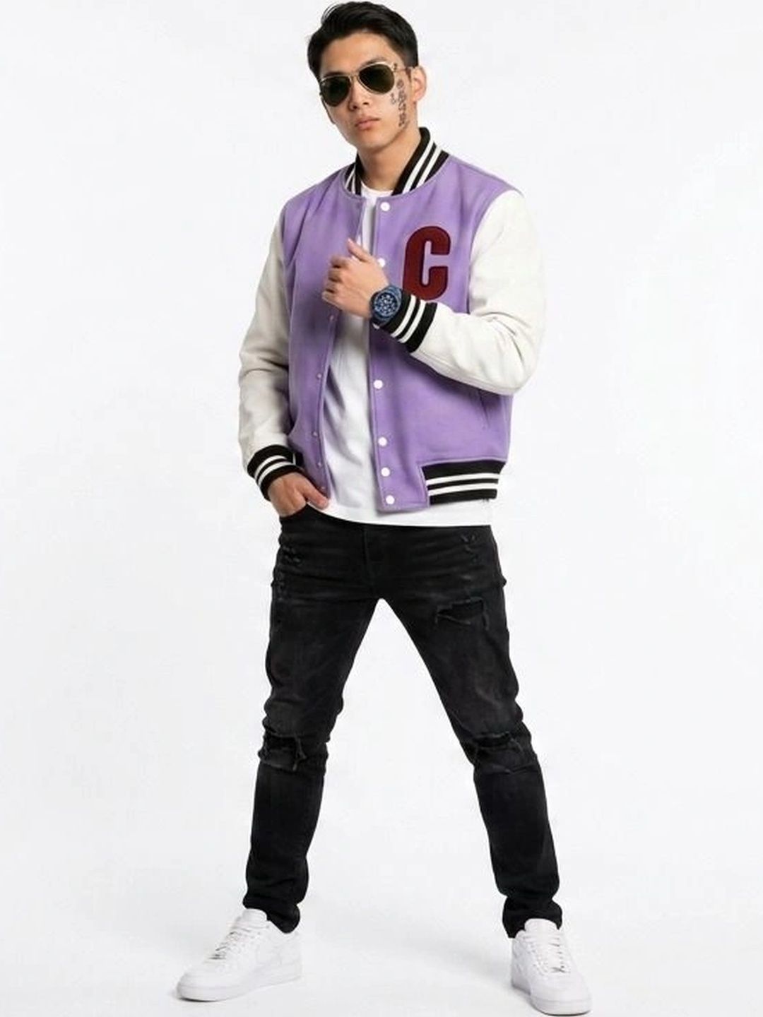 oiin Men Colourblocked Fleece Blend Varsity Jacket-picture-27