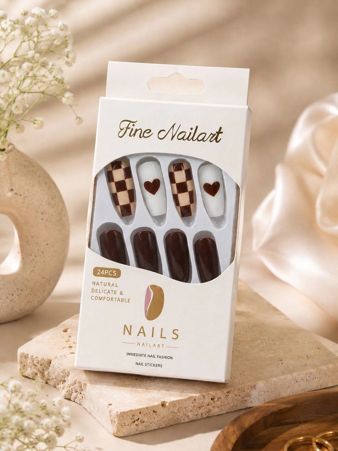 Krelin Set Of 24 Reusable Artificial Press On Nails - Chocolate Brown-picture-39