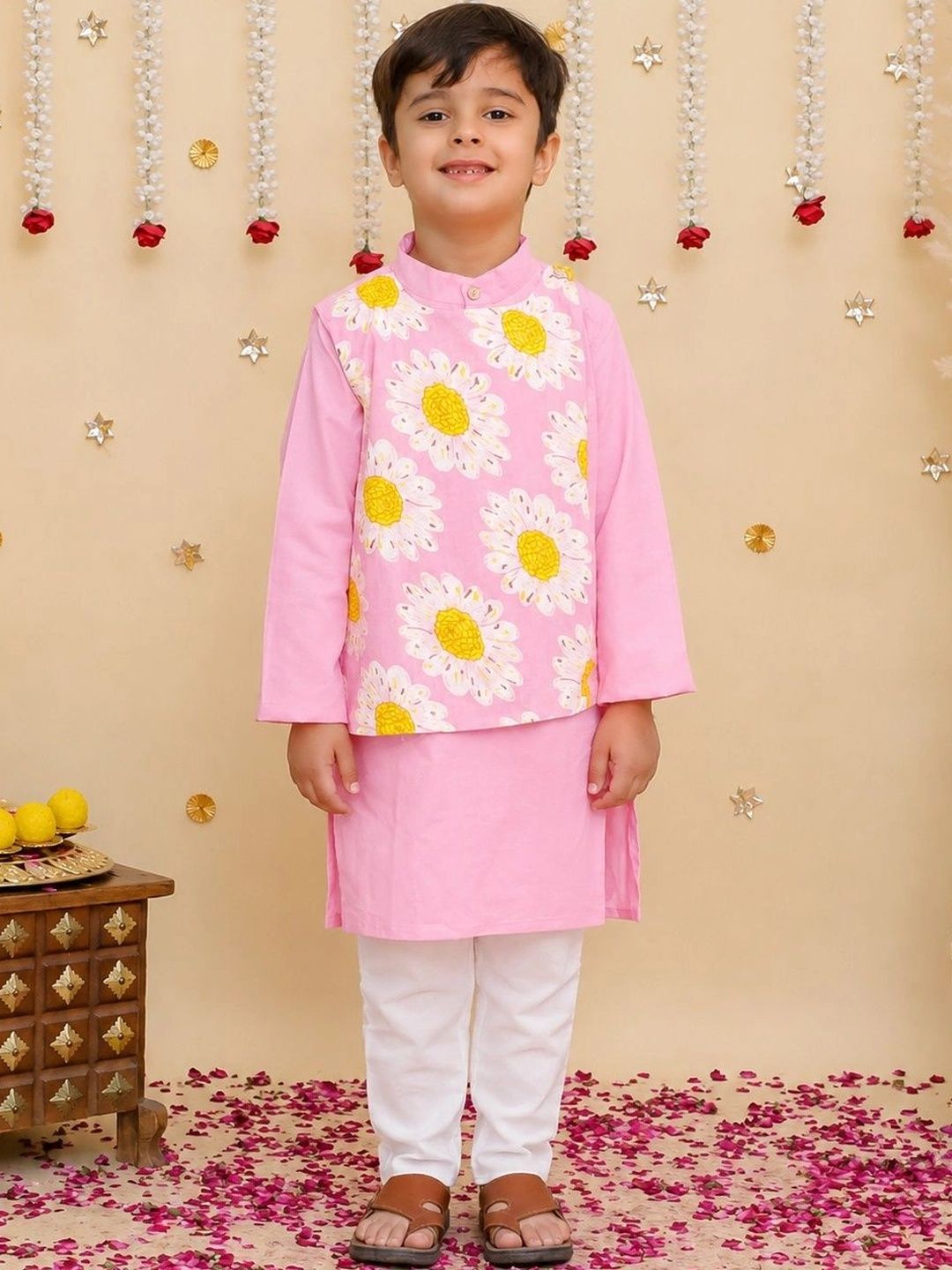 BownBee Boys Floral Printed Regular Pure Cotton Kurta with Pyjamas-picture-11