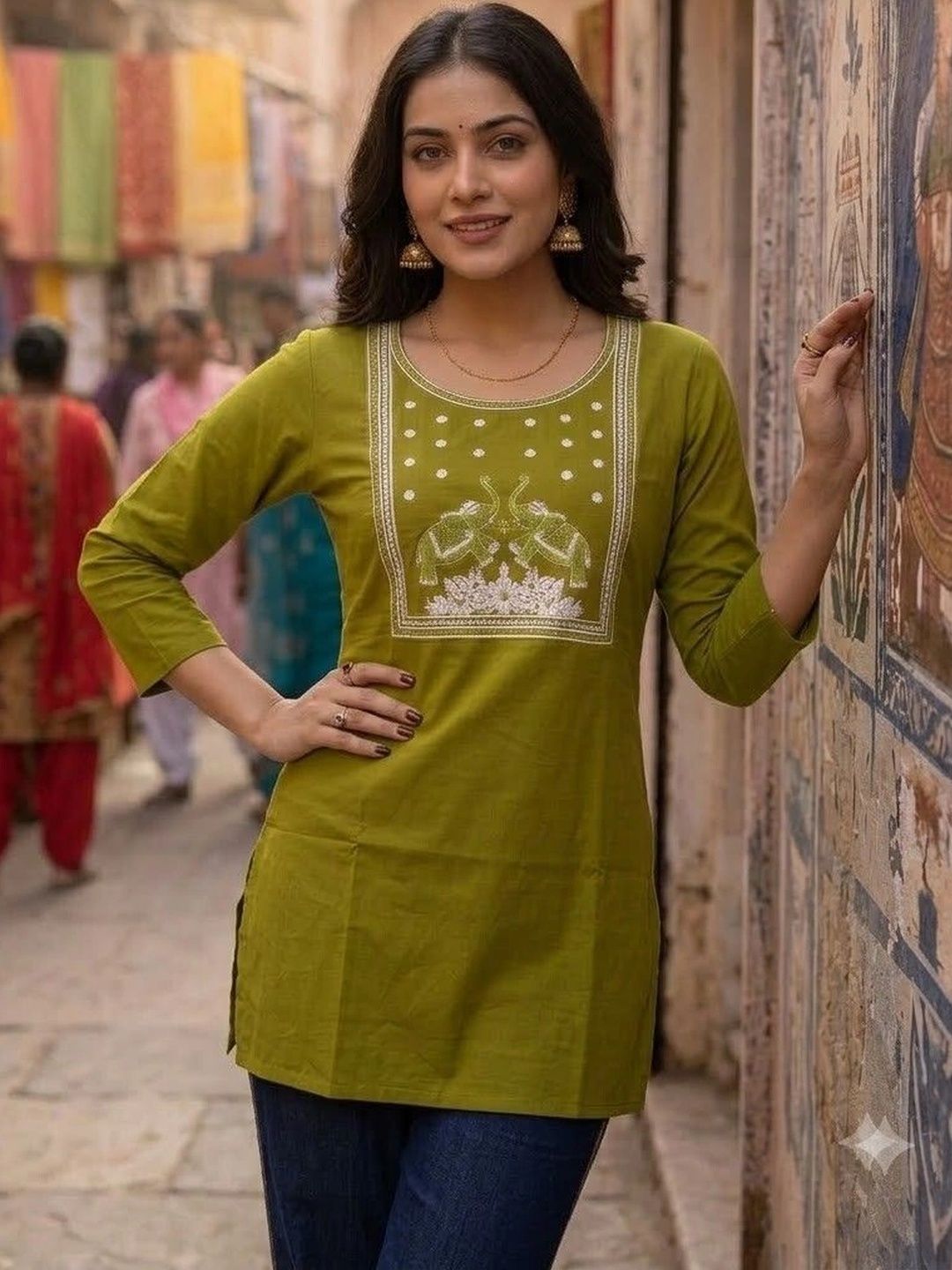 HOUSE OF AXI Ethnic Motifs Embroidered Thread Work Pure Cotton Thread Work Kurti-picture-40
