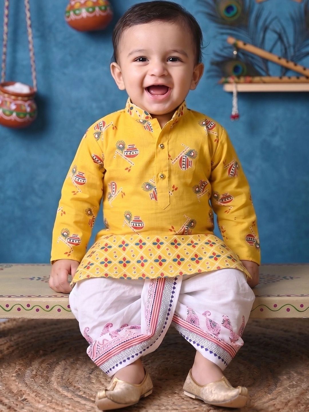 Cae Boys Ethnic Motifs Printed Regular Pure Cotton Kurta with Dhoti Pants-image-31