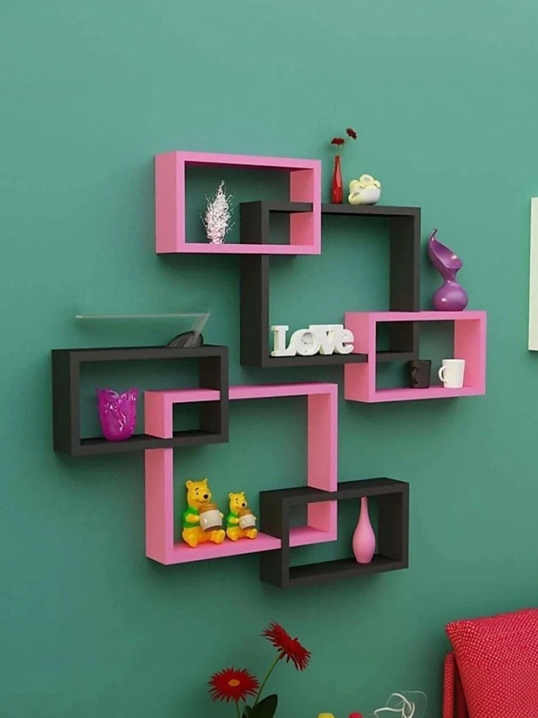 TFS TRADERS Pink & Black MDF Wall Shelf with Keyholders-image-38
