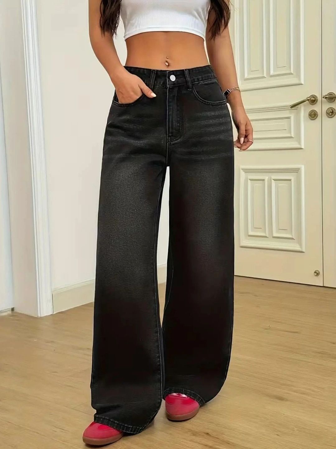 AKACY Women Straight Fit High-Rise Low Distress Stretchable Jeans-image-43