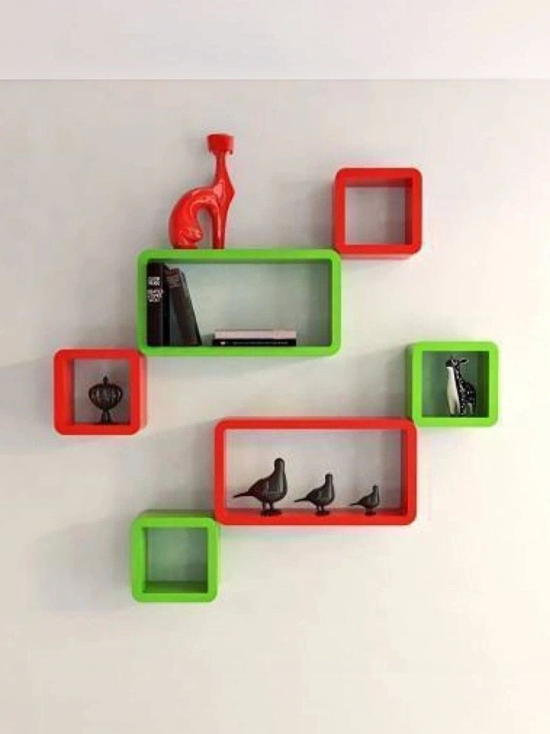 TFS TRADERS Green & Red MDF Wall Shelf with Keyholders-picture-45
