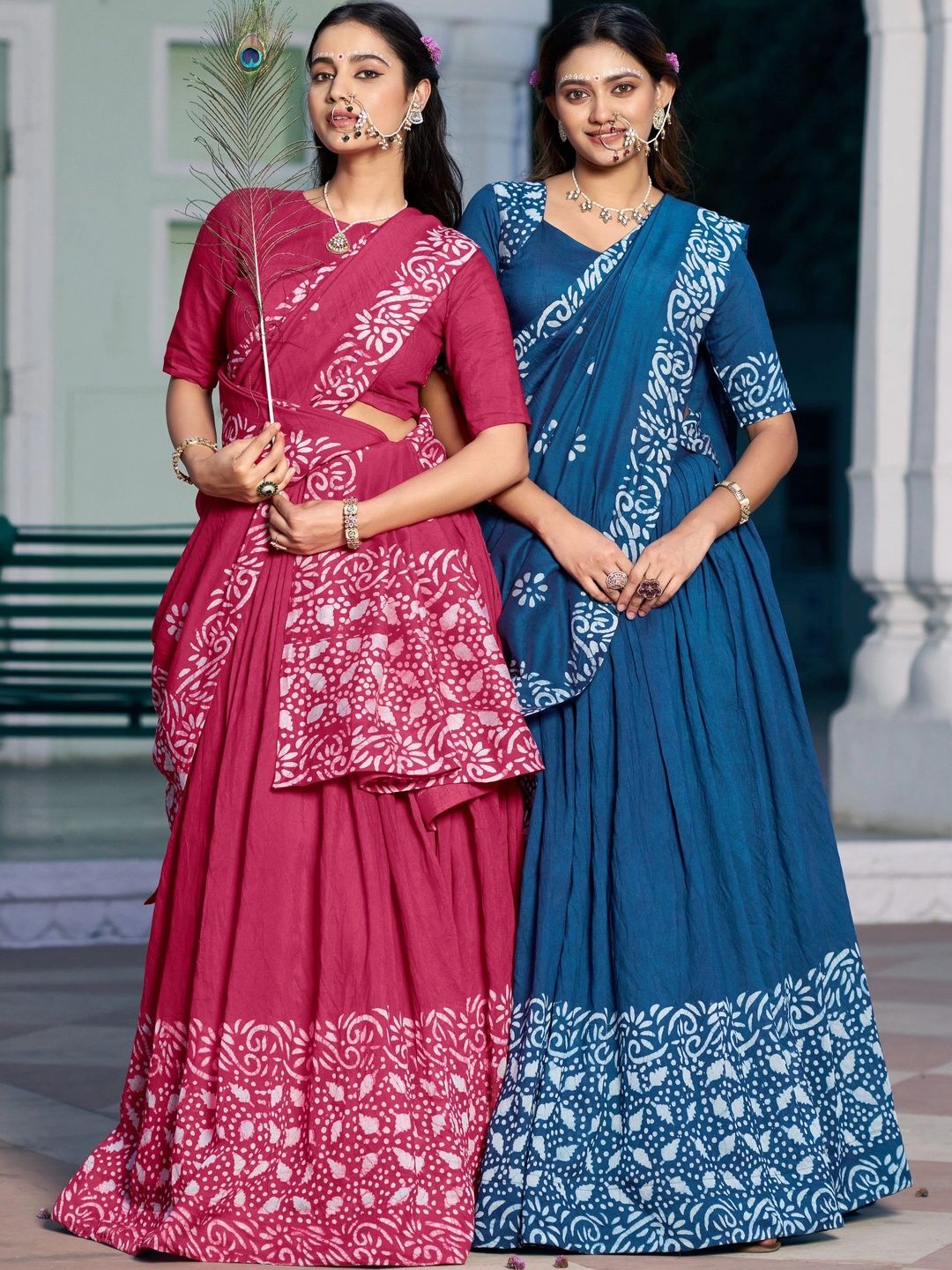 LOOKNBOOK ART Printed Batik Ready to Wear Lehenga & Unstitched Blouse With Dupatta-picture-36