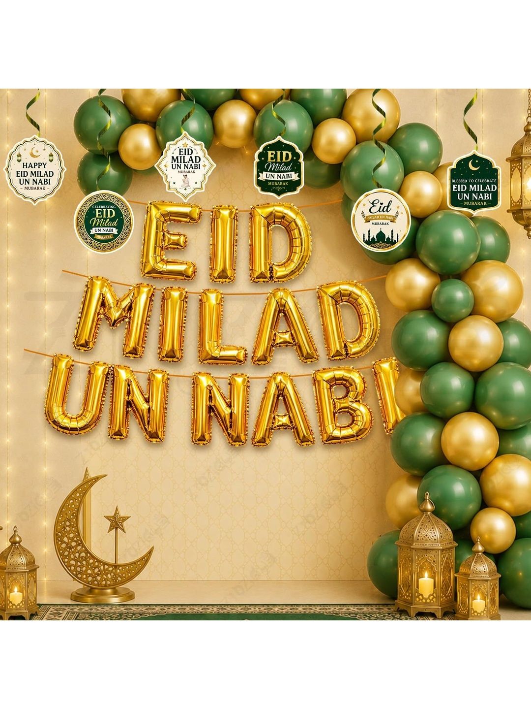 ZYOZI 59-Pcs Green Glossy Reusable Festive Decor - Milad Un Nabi Decorations Kit-picture-2