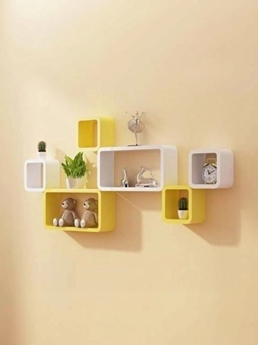 TFS TRADERS Yellow & White MDF Wall Shelf with Keyholders-picture-18