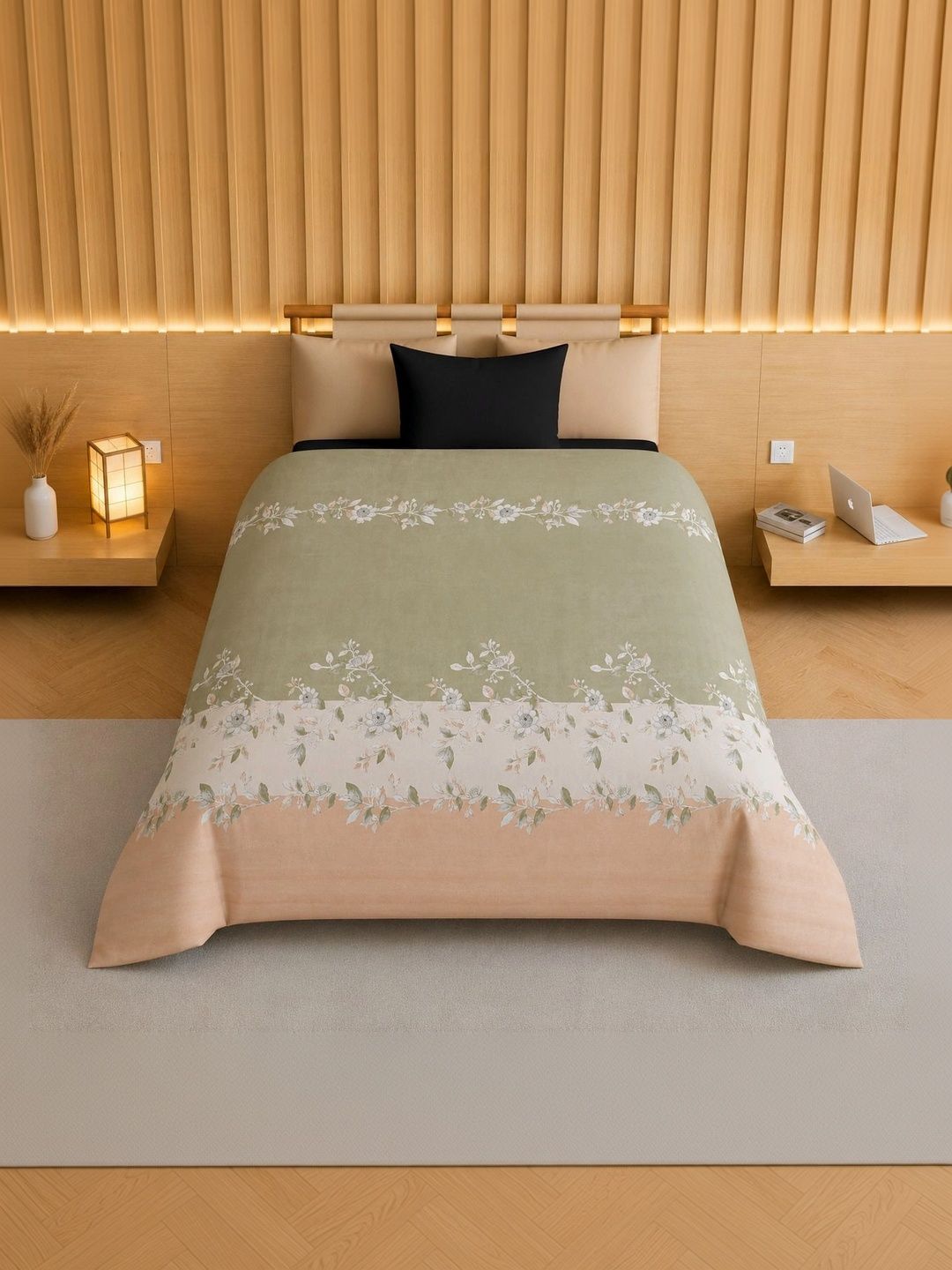 TINDLER KNOTS Green & Orange Floral Printed Single Duvet Cover-picture-31